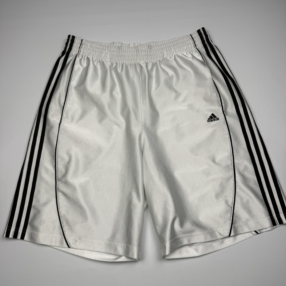 Adidas Shorts Mens XL White 3 Stripe Athletic Basketball 9 Inseam Dazzle